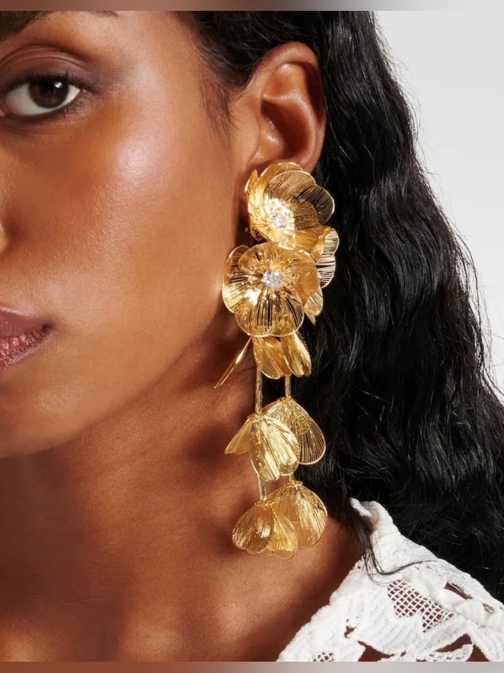 Zara Earrings Gold Floral Drop Earrings - Statement Women's Jewelry - Picture 4 of 4